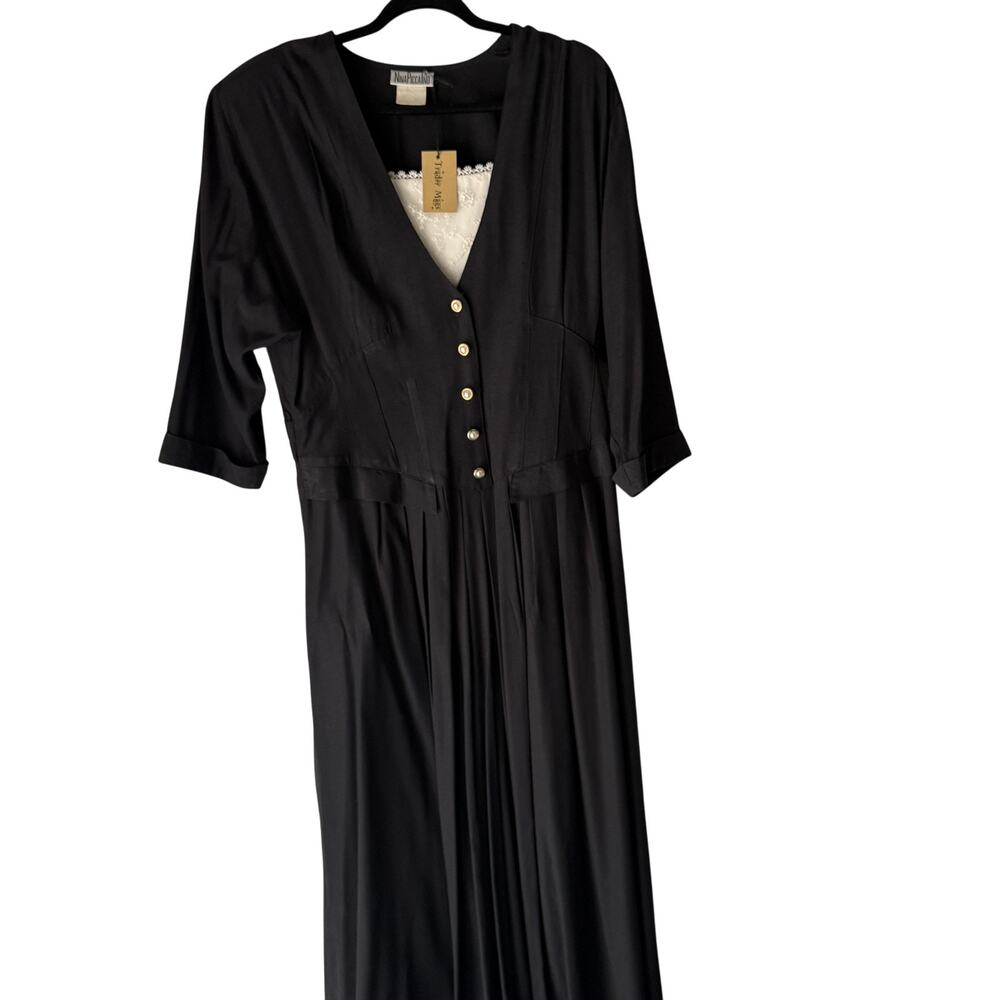 Vintage Nina Piccalino Dress Womens Large Black Rayon Acetate‎ Button Front 90s